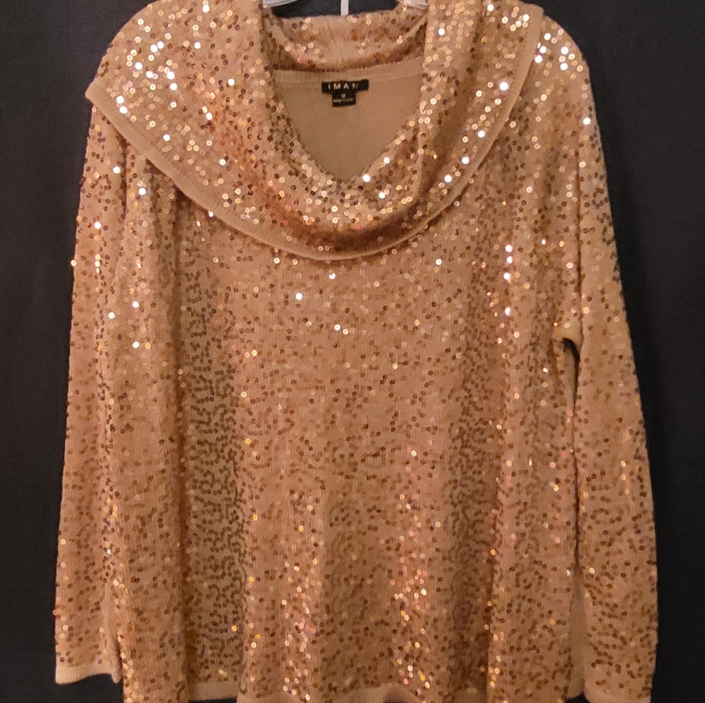 IMAN Gold Sequin Sweater